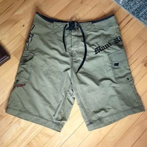 Maui Rippers Board Short Mens 34 Green -Black Cargo Embroidered Octopus Island